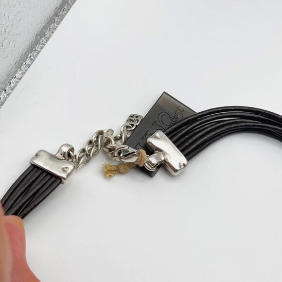 Uno de 50 Fearless Attached Crystal Choker Necklace Silver Multi Strand leather - Picture 14 of 15